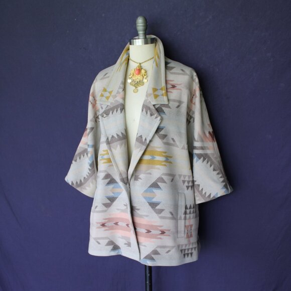 PENDLETON jacket coat Navajo Aztec wool blanket cloak White Sands Southwest M - Picture 7 of 11